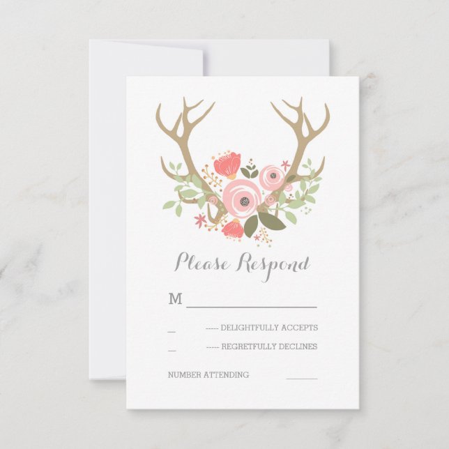 Floral Antlers Boho Wedding RSVP (Front)
