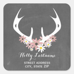 Floral Antlers + Chalkboard Address Sticker