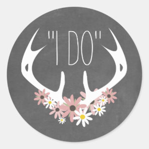 Floral Antlers Chalkboard Inspired Wedding Sticker