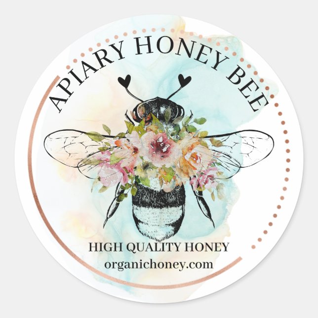 Floral Apiary Honey Bee Classic Round Sticker (Front)