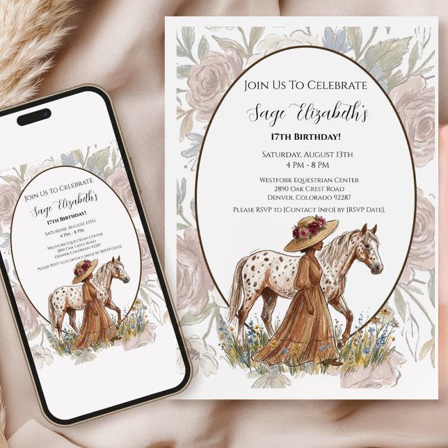Floral Appaloosa Horse Birthday Card for Girls (Celebrate a special birthday with this elegant French country-inspired card!)