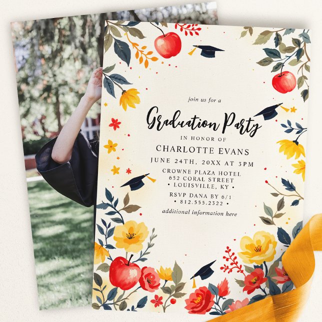 Floral Apple Teacher Graduation Party Invite (Creator Uploaded)