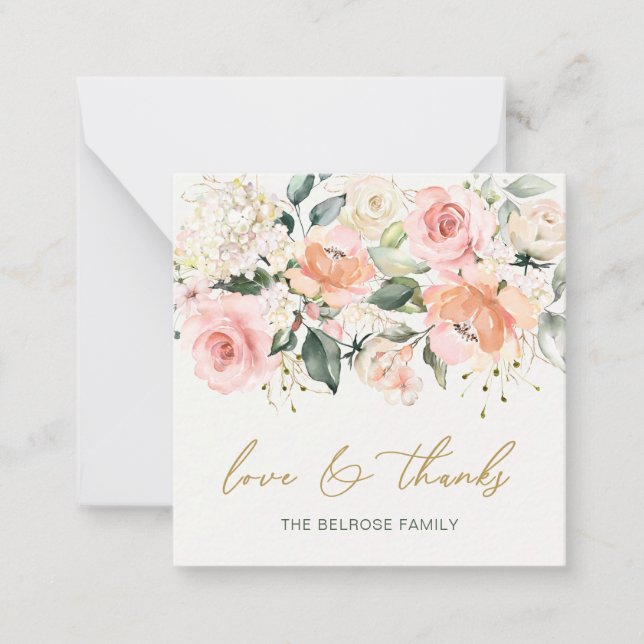 Floral Apricot Pink Roses Baby Shower Thank You  Card (Front)