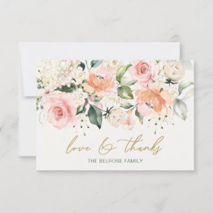 Floral Apricot Pink Roses Baby Shower Thank You Card
