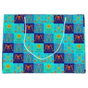Floral Aqua Green Turquoise Blue Paisly Christmas Large Gift Bag
