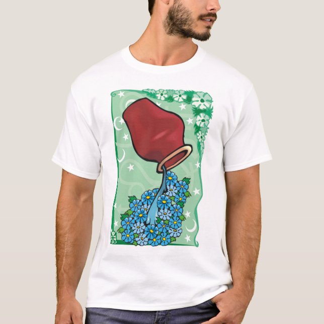 Floral Aquarius with vase pouring Blue Flowers T-Shirt (Front)