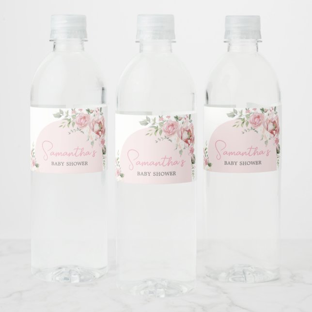 Floral Arch Baby in Bloom Baby Shower  Water Bottle Label (Bottles)