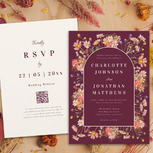 Floral Arch Burgundy Burnt Orange Fall Wedding Invitation