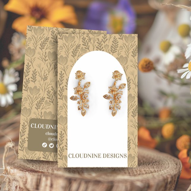 Floral Arch Earring Neutrals Jewellery Display Car (Floral Arch Earring Neutrals Beige Jewelry Display Card w. social icons
)