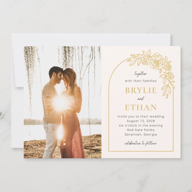 Floral Arch Editable Colour Photo Wedding Invitation (Front)