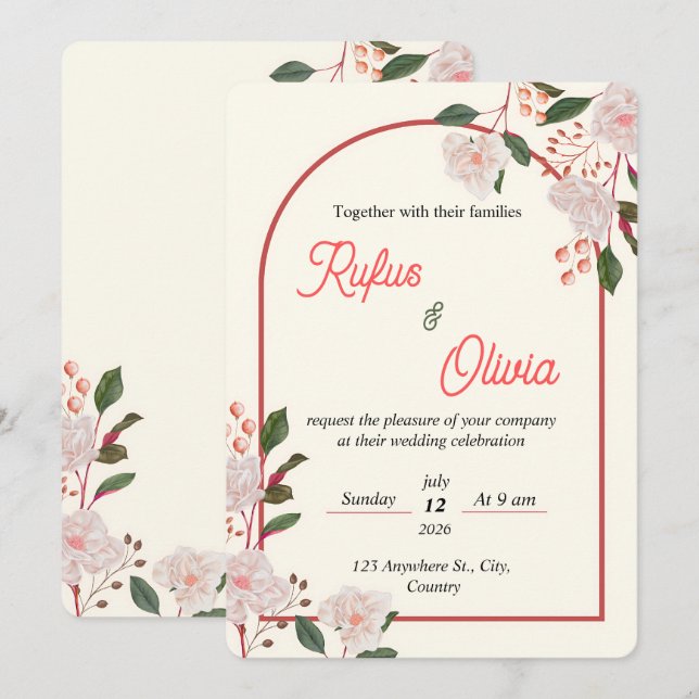 Floral Arch Editable Wedding Invitation Template (Front/Back)