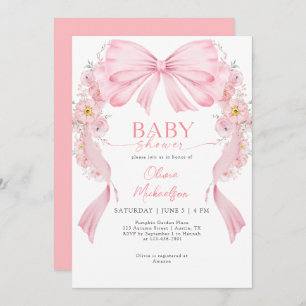 Floral Arch Girl Ribbon Bow Coquette Baby Shower Invitation