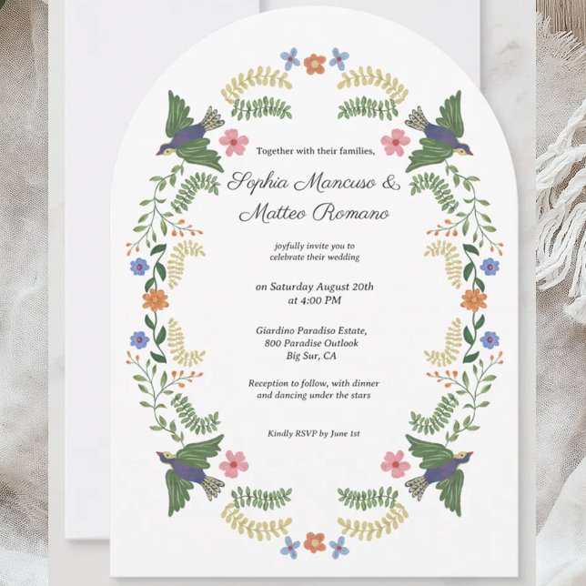Floral Arch Linen Wedding Invitation (Creator Uploaded)