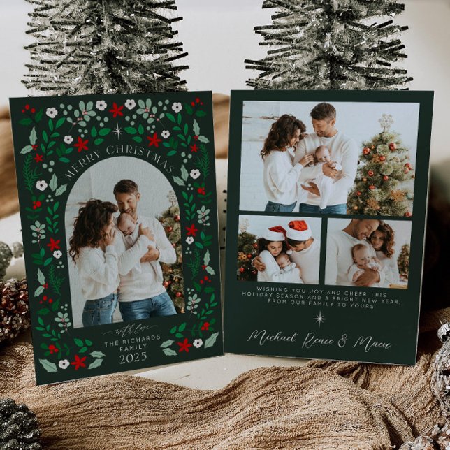 Floral Arch Merry Christmas Photo Holiday Card (Creator Uploaded)