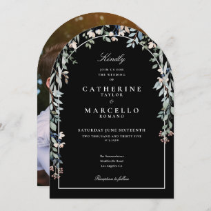 Floral Arch Photo Black And White Wedding Invitation