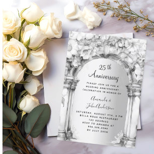 Floral arch silver 25th wedding anniversary invitation