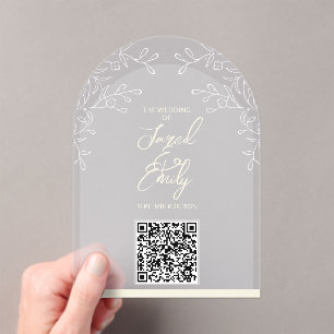 Floral Arch Style Wedding Invitation QR Code
