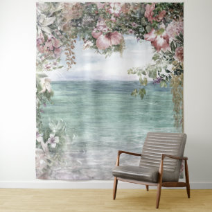 Floral Arch to the Sea Wedding Prop Tapestry
