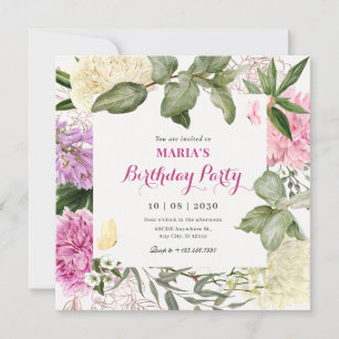 Floral art birthday invitation