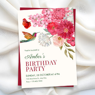 Floral art birthday invitation