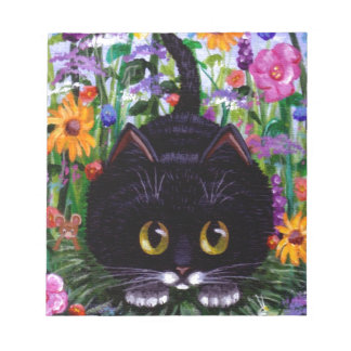 Floral Art Black Tuxedo Cat Flowers Creationarts Notepad