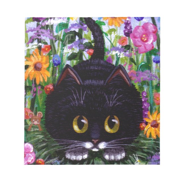 Floral Art Black Tuxedo Cat Flowers Creationarts Notepad (Front)