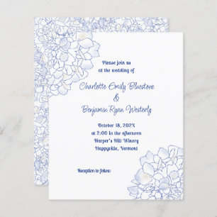 Floral Art Blue Wedding Budget Invitations
