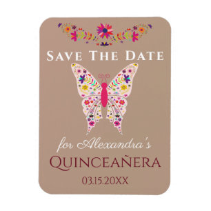 Floral Art Butterfly Quinceanera Save The Date Magnet