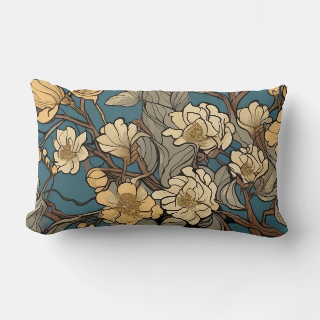 Floral Art Deco Art Nouveau Style Design Lumbar Cushion (Front)