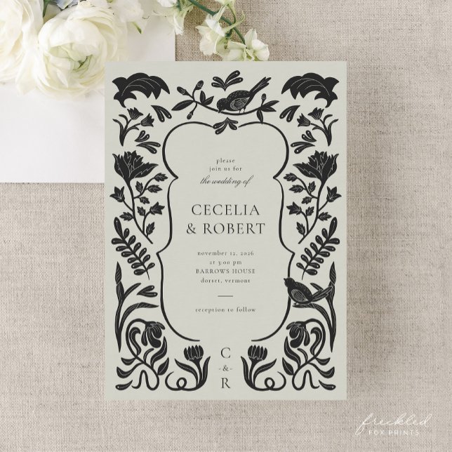 Floral Art Deco Black and Ivory Wedding Invitation (Floral Art Deco Black and Ivory Wedding Invitation)