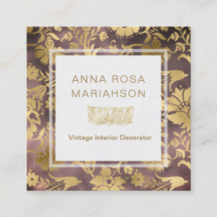 *~* Floral Art Deco Gold Gilded Pattern Square Business Card