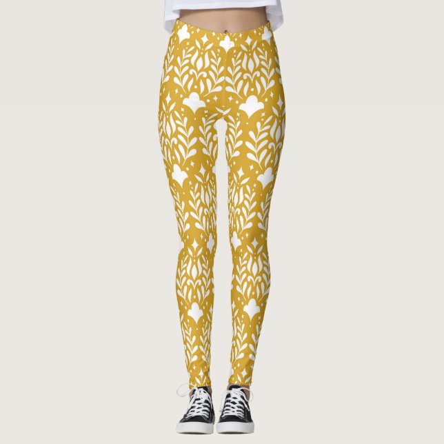 Floral Art Deco: Modern Damask Leggings (Front)