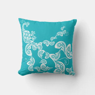 Floral Art Deco Peacock Paisley Chic Turquoise Cushion