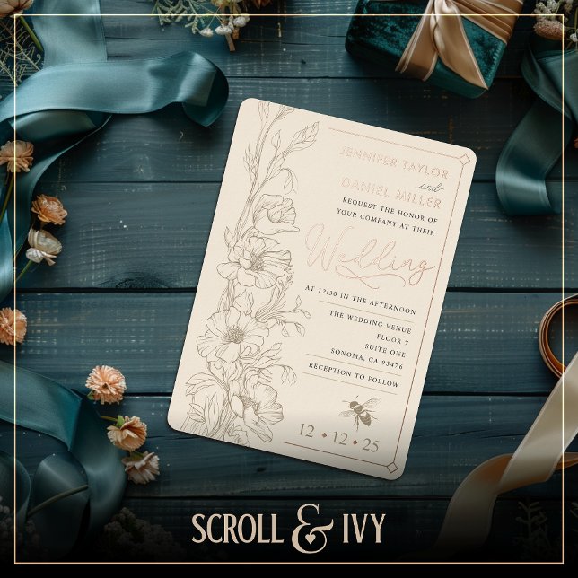 Floral Art Deco Rustic Cornflour Wedding Invite (Creator Uploaded)