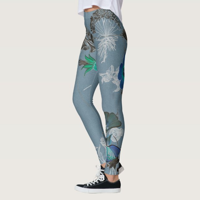 Floral Art Leggings - Blue Ferdinand (Left)