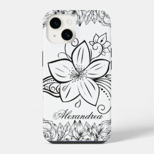 Floral Art, Monochrome Beauty iPhone 14 Case