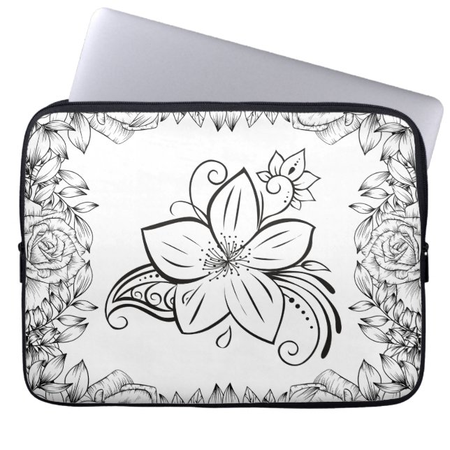 Floral Art, Monochrome Beauty Laptop Sleeve (Front)