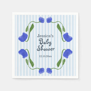 Floral Art Nouveau Blue Baby Shower Napkin
