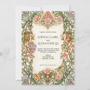 Floral Art Nouveau Bougainvillea Wedding Invitation