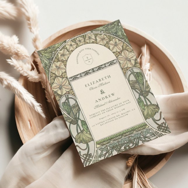 Floral Art Nouveau Greenery wedding Invitation (Creator Uploaded)