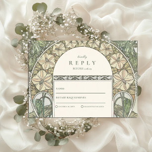 Floral Art Nouveau Greenery wedding RSVP Card
