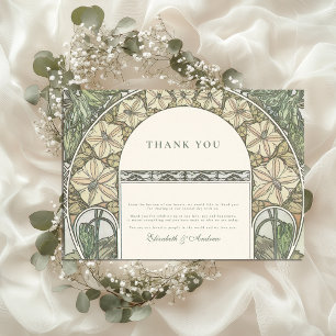 Floral Art Nouveau Greenery wedding Thank You Card