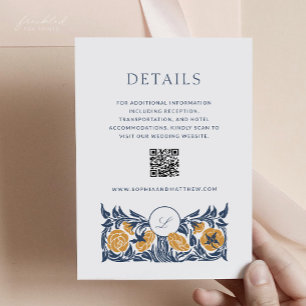 Floral Art Nouveau Monogram Details Card with QR
