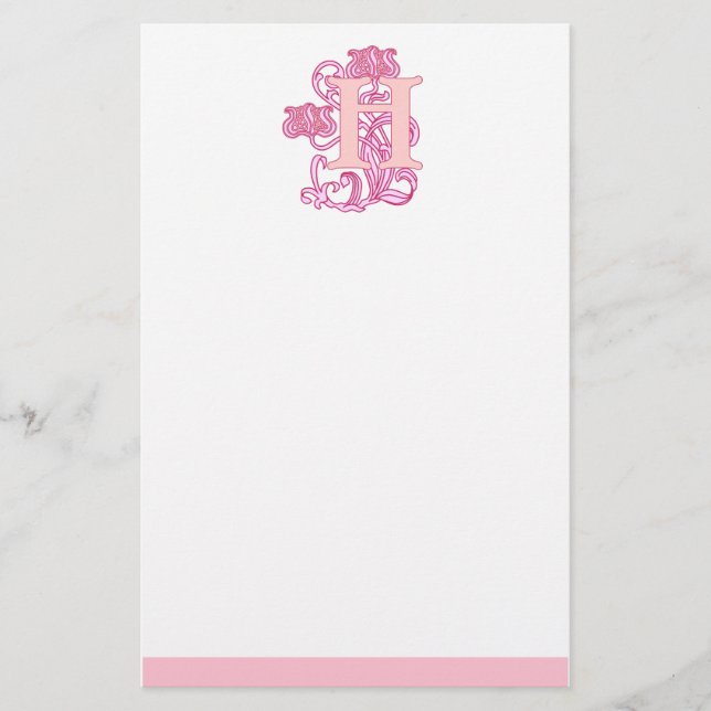 Floral Art Nouveau Monogram Stationery (Front)