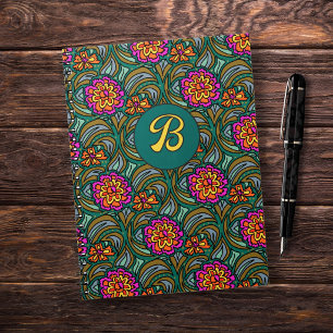 Floral Art Pattern Custom Initial Notebook