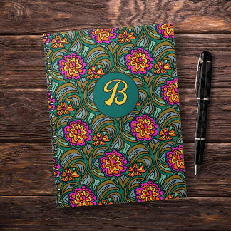 Floral Art Pattern Custom Initial Notebook