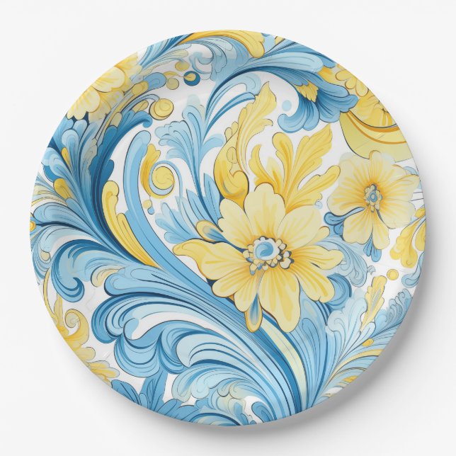 Floral art pattern paper plate (Front)