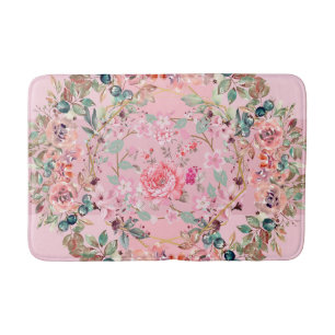 Floral Art, Pink Floral Wreath Bath Mat