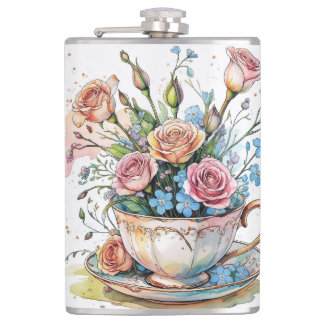 Floral art Vinyl Wrapped Flask