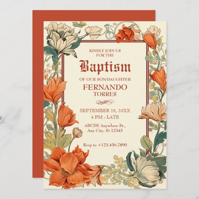 Floral Artistic Baptism  Invitation (Front/Back)